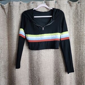 Fashion Nova Black Crop Top with Colorful Stripes